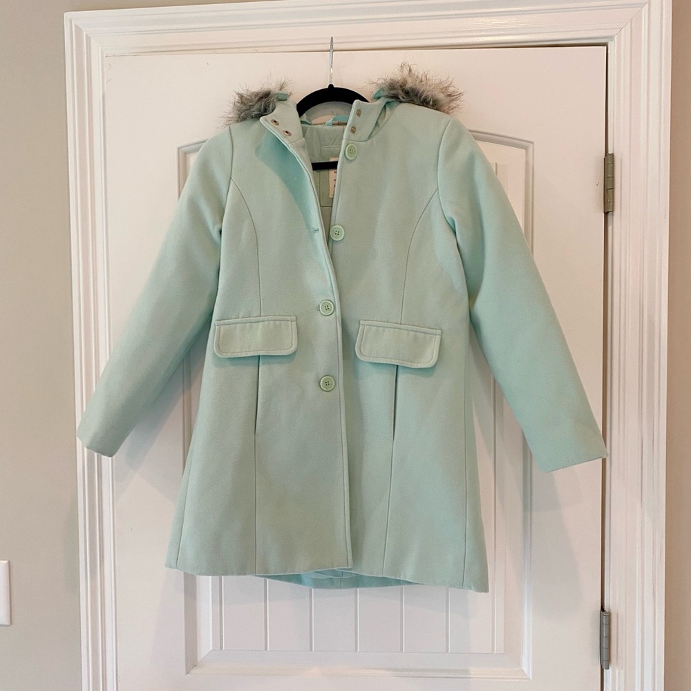Cat & Jack Mint Green Pea Coat with Faux Fur Hood